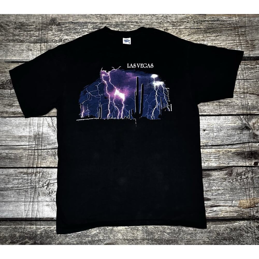 Vintage 90s Las Vegas Lightning Cactus Graphic T Shirt Black XL Jerzees USA